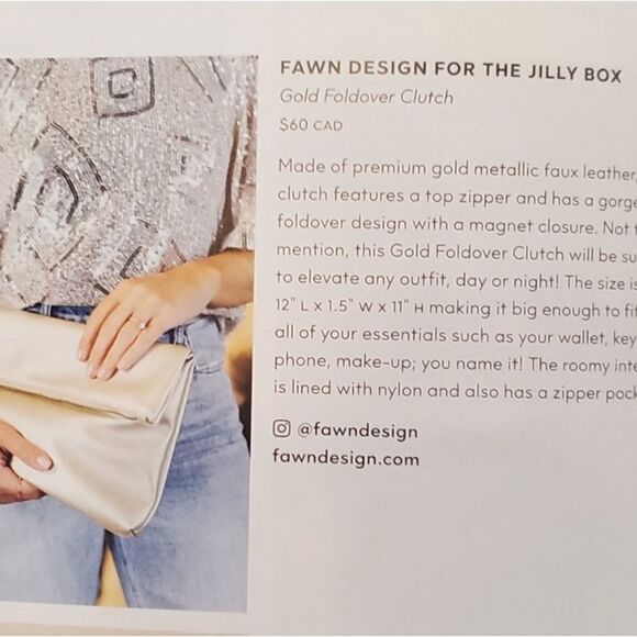 NWT Fawn Design for Jilly Box Vegan Leather Gold Metallic Fold Over Clutch Bag - Picture 11 of 11